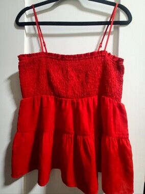 Red Smocked Tiered Spaghetti Strap Camisole